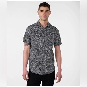 SCRIBBLE PRINT SHORT SLEEVE BUTTON UP Karl Lagerfield Medium style LM3W3095 NEW
